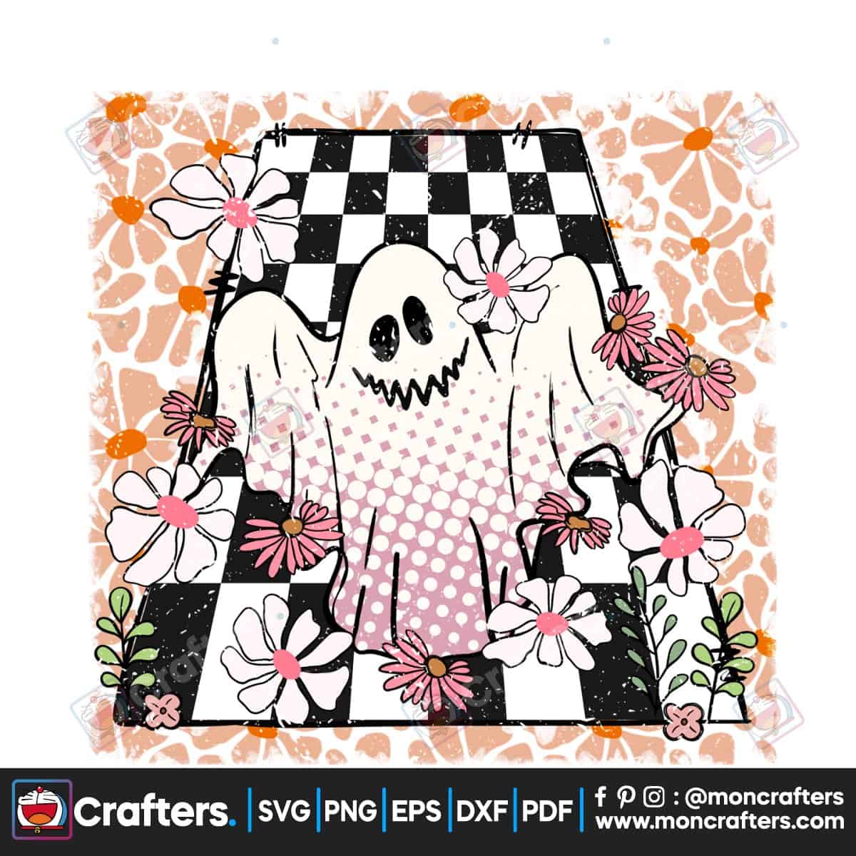 Retro Ghost Flowers Spooky Season Floral Digital Download Instant Download