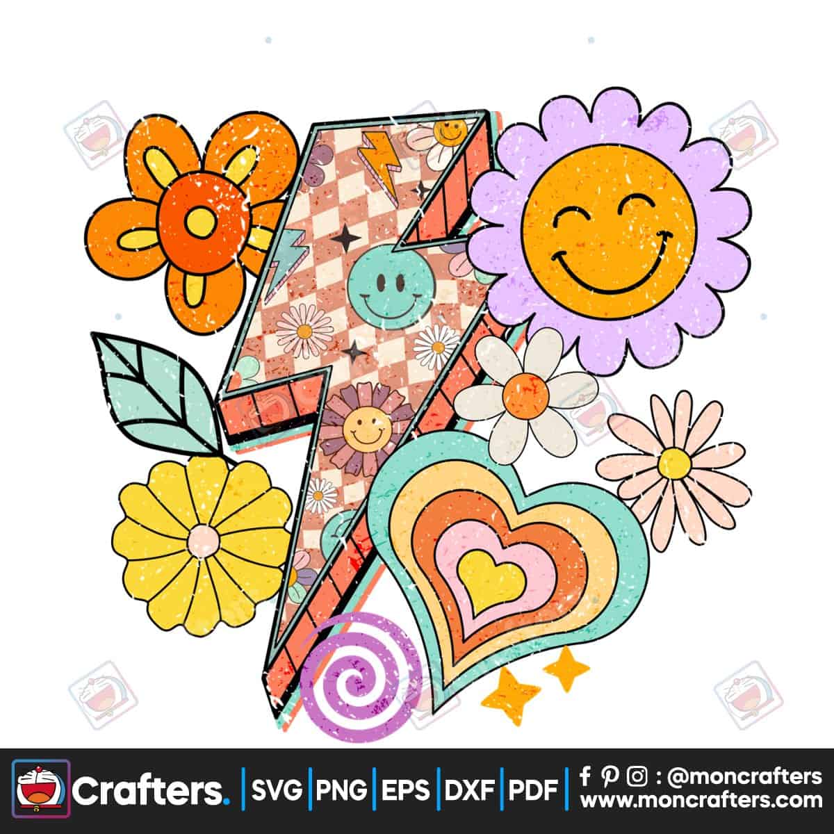 Summer Vibes Retro Groovy Flower PNG Digital Download Instant Download