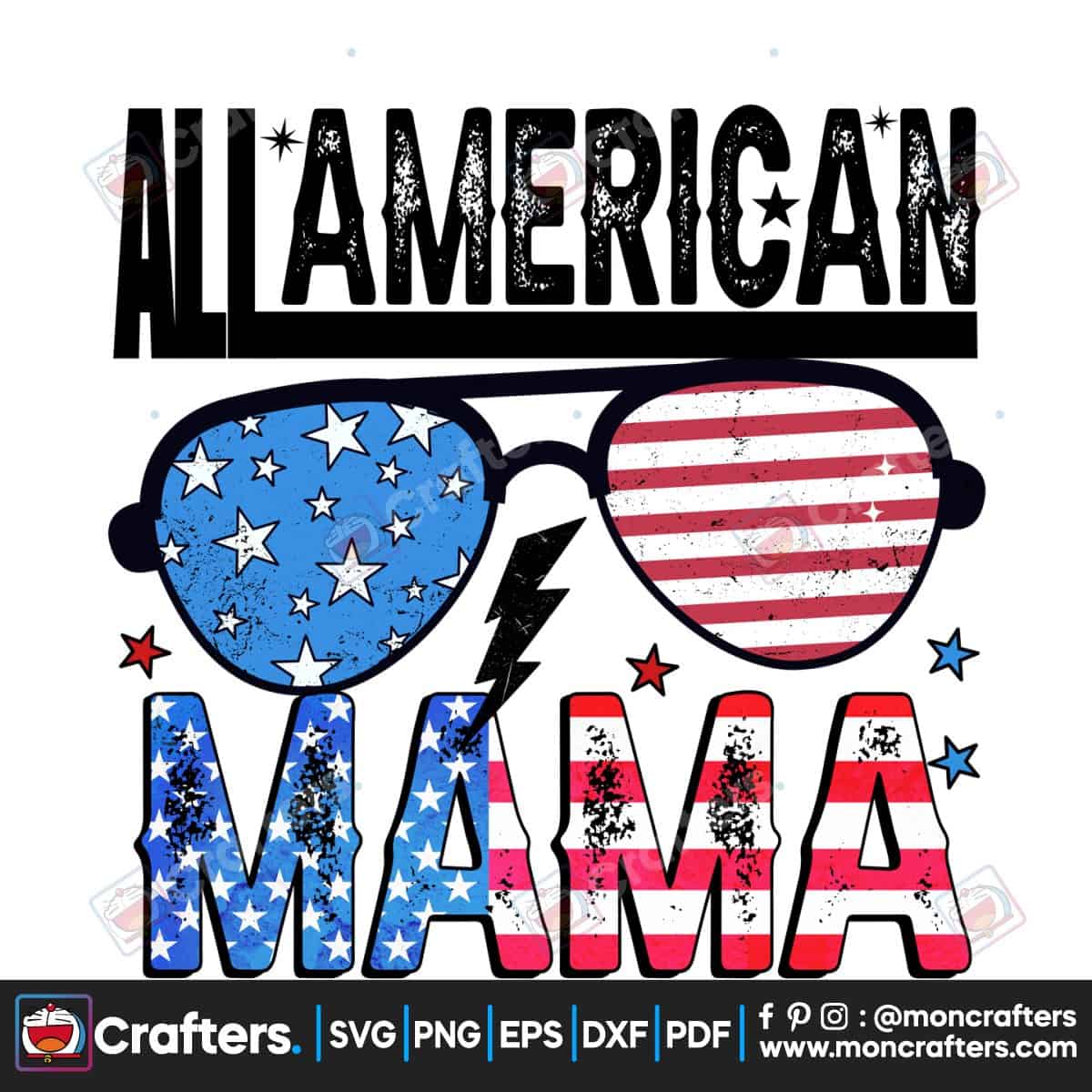 All American Mama USA Flag Retro PNG Instant Download