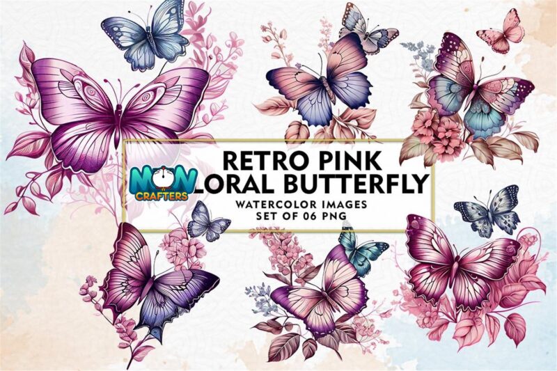 retro-pink-floral-butterfly-watercolor