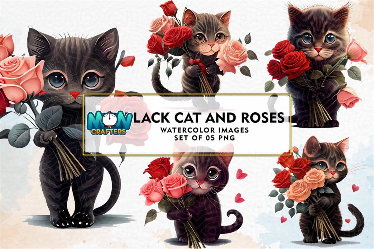 black-cat-and-roses-watercolor-clipart