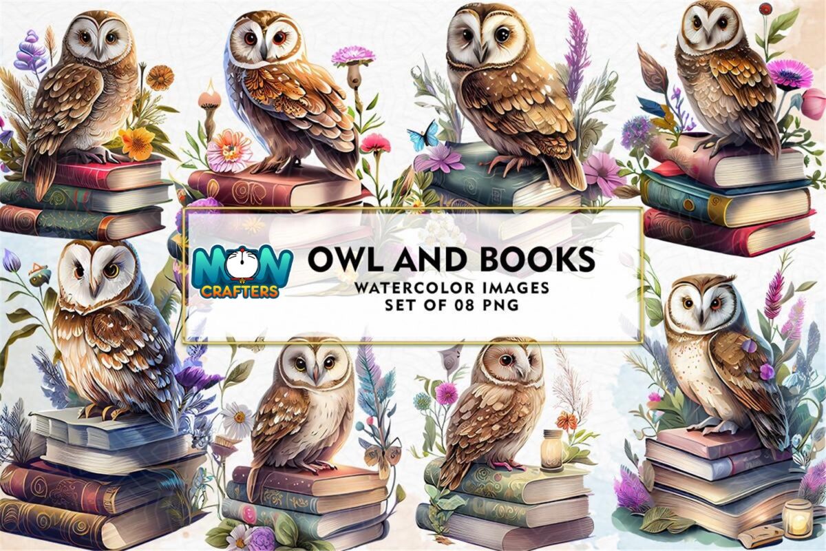 owl-and-books-watercolor-sublimation