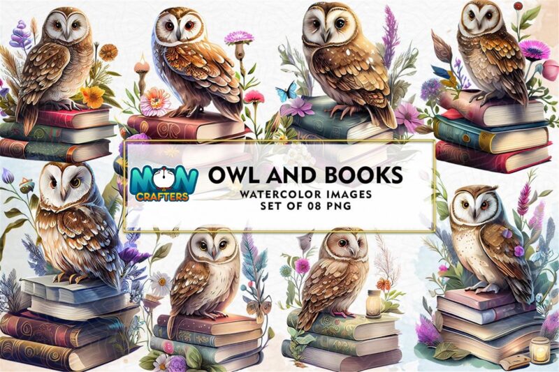 owl-and-books-watercolor-sublimation