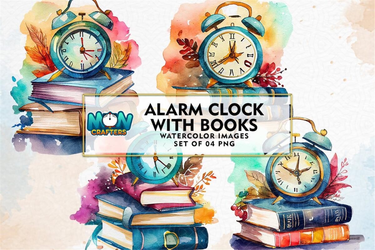 vintage-alarm-clock-with-books-clipart
