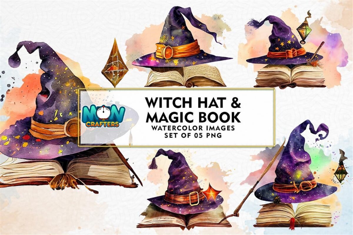 witch-hat-and-magic-book-watercolor