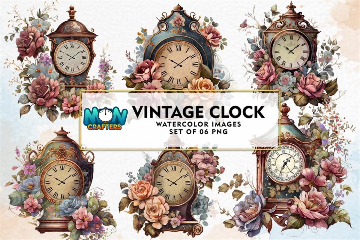 vintage-clock-with-flowers-watercolor