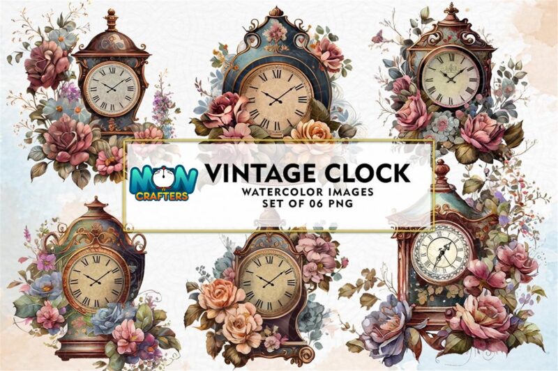 vintage-clock-with-flowers-watercolor