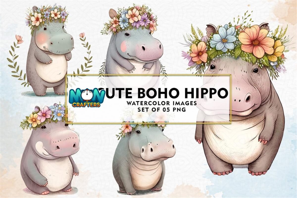 cute-boho-hippo-watercolor-sublimation