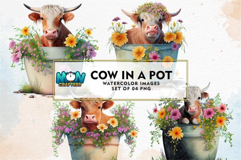 retro-floral-cow-in-a-pot-watercolor