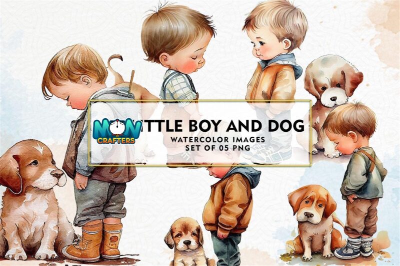 little-boy-and-dog-watercolor-clipart