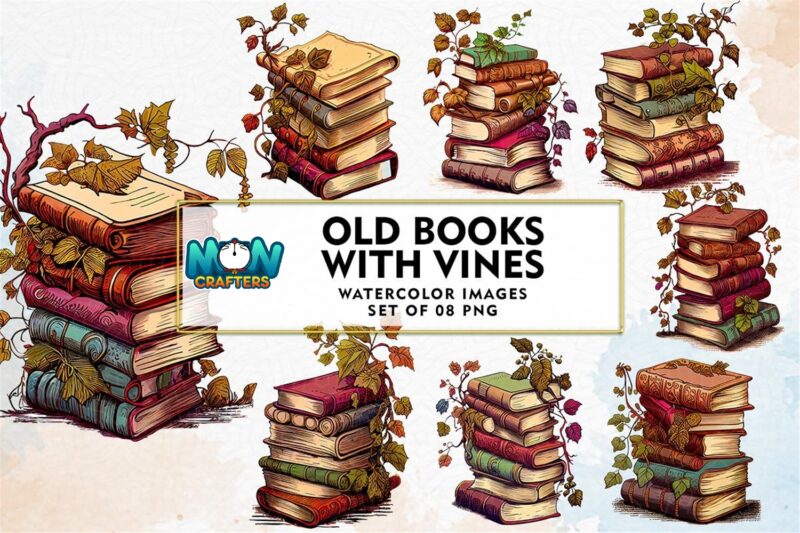 old-books-with-vines-watercolor-clipart
