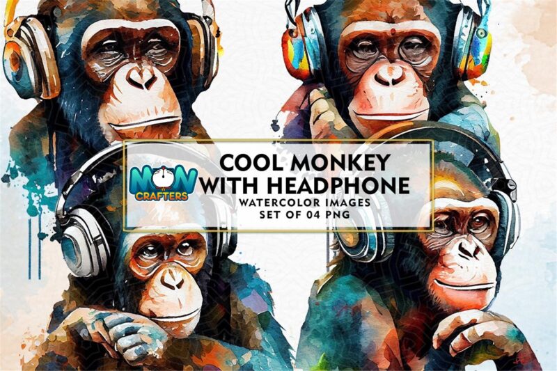 cool-monkey-with-headphone-watercolor