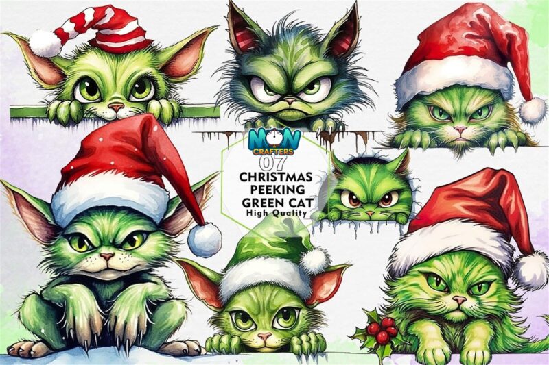 christmas-peeking-green-cat-clipart-png