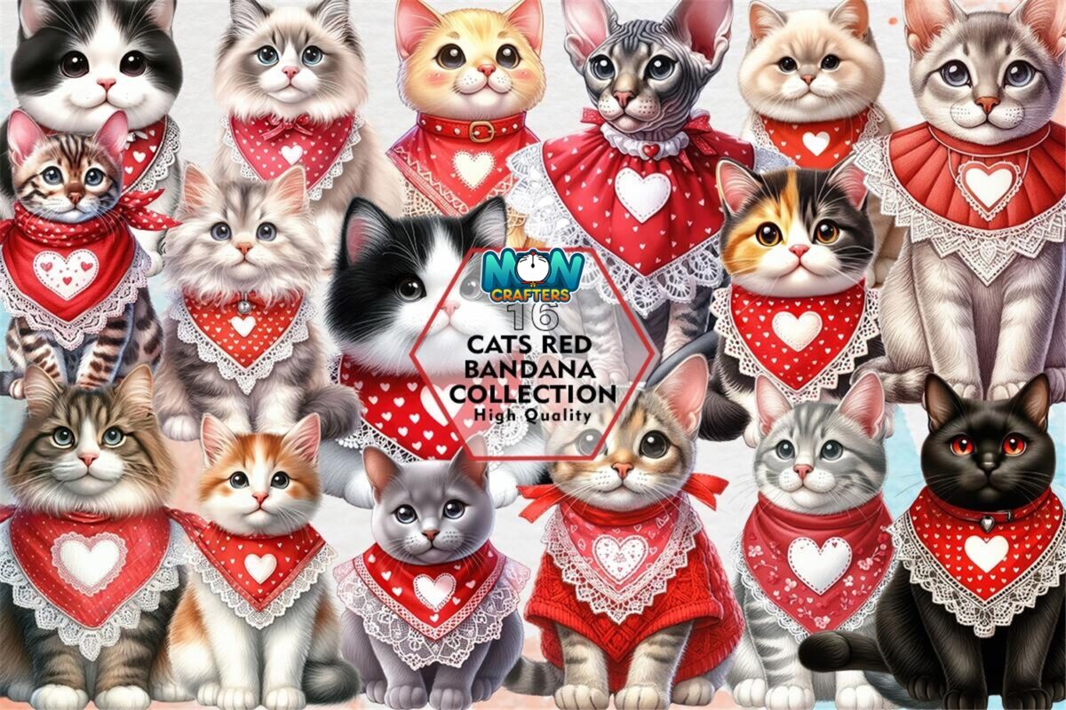 cats-red-bandana-collection-clipart-png