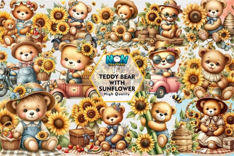 teddy-bear-with-sunflower-clipart-png