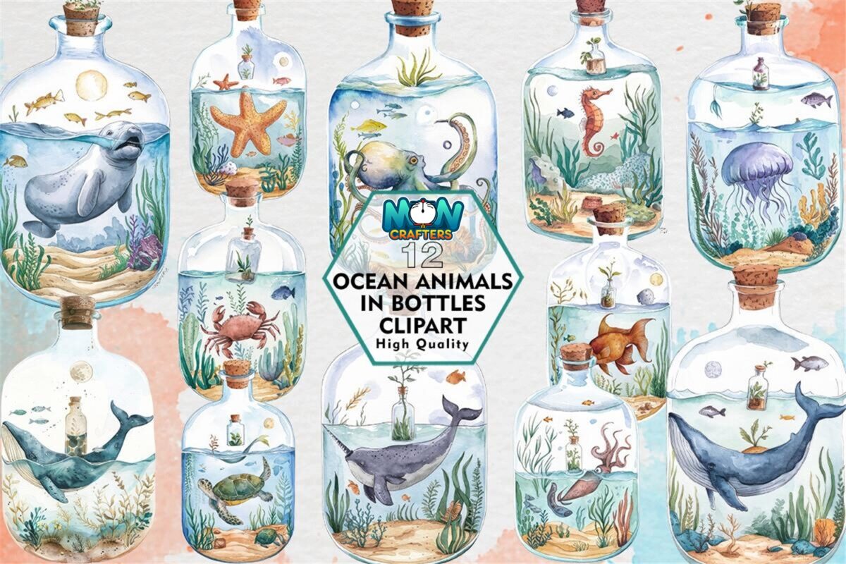 ocean-animals-in-bottles-clipart-png