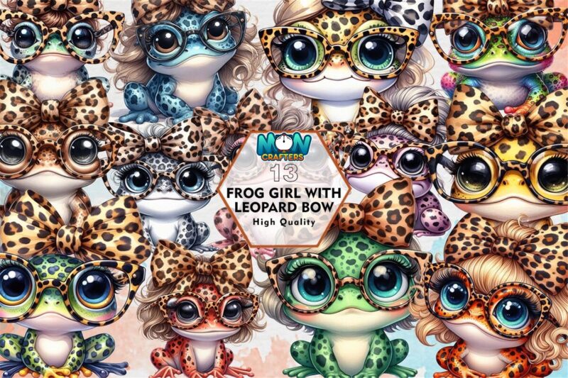 frog-girl-with-leopard-bow-clipart-png