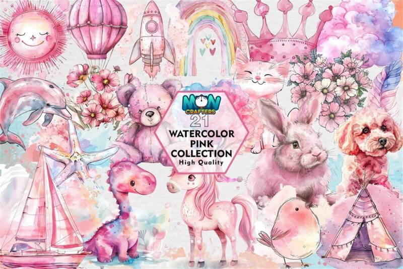 watercolor-pink-collection-clipart-png