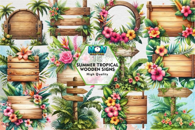 summer-tropical-wooden-signs-clipart-png