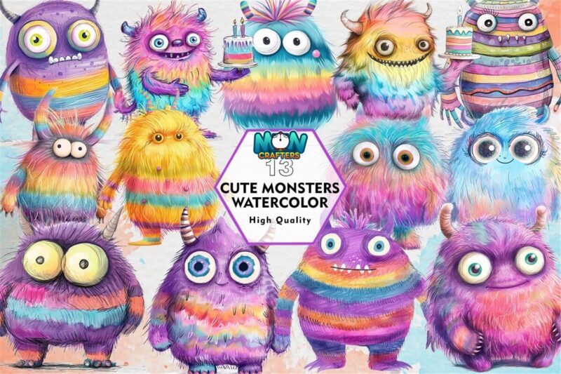 cute-monsters-watercolor-clipart-png
