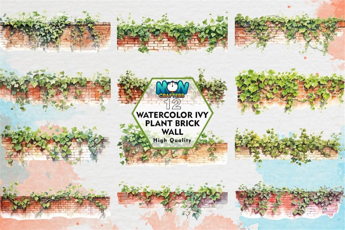 watercolor-ivy-plant-brick-wall