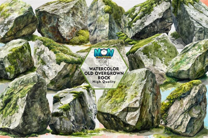watercolor-old-overgrown-rock-clipart