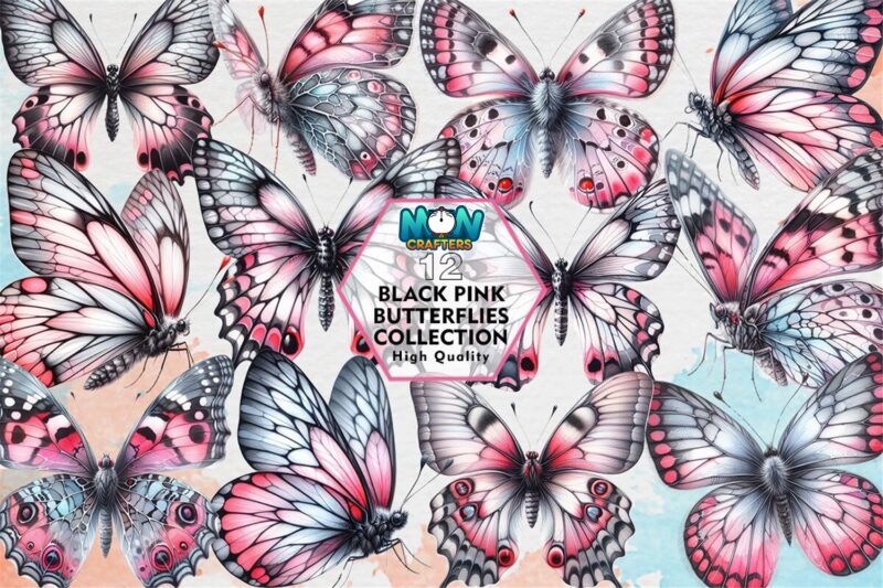 black-pink-butterflies-collection