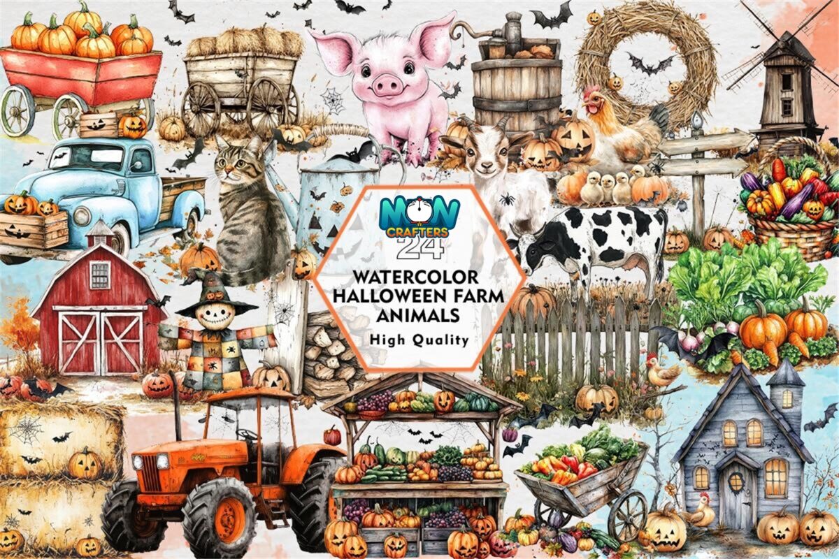 watercolor-halloween-farm-animals
