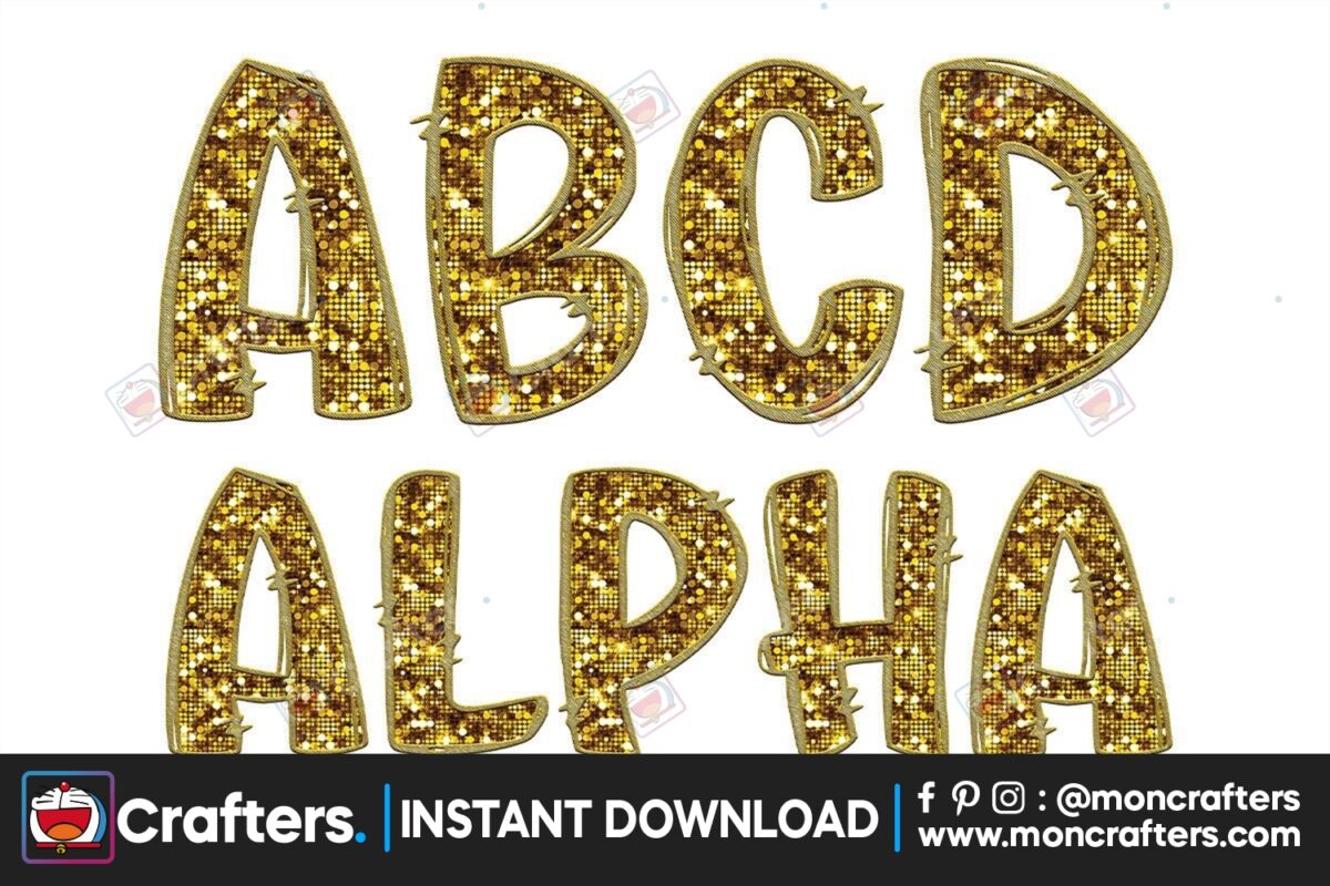 gold-glitter-fuax-sequin-doodle-alphabet