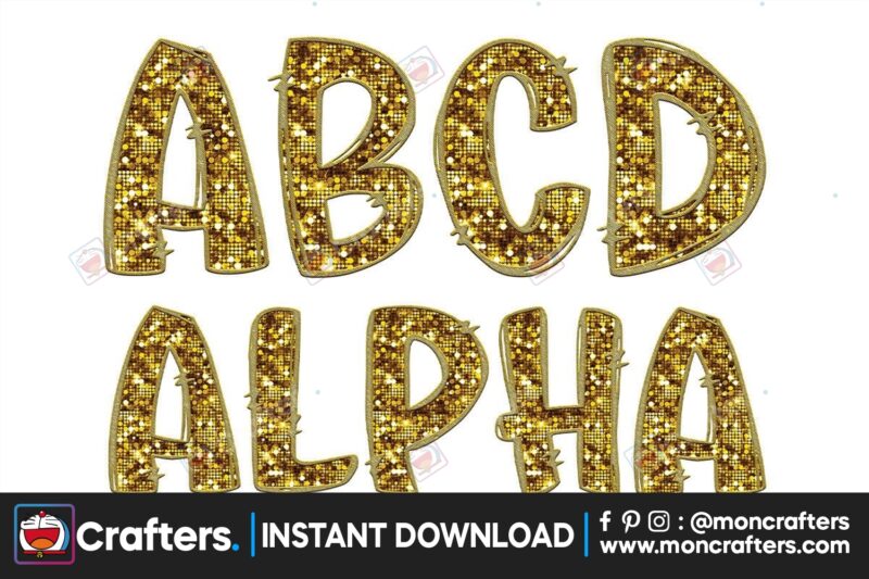 gold-glitter-fuax-sequin-doodle-alphabet