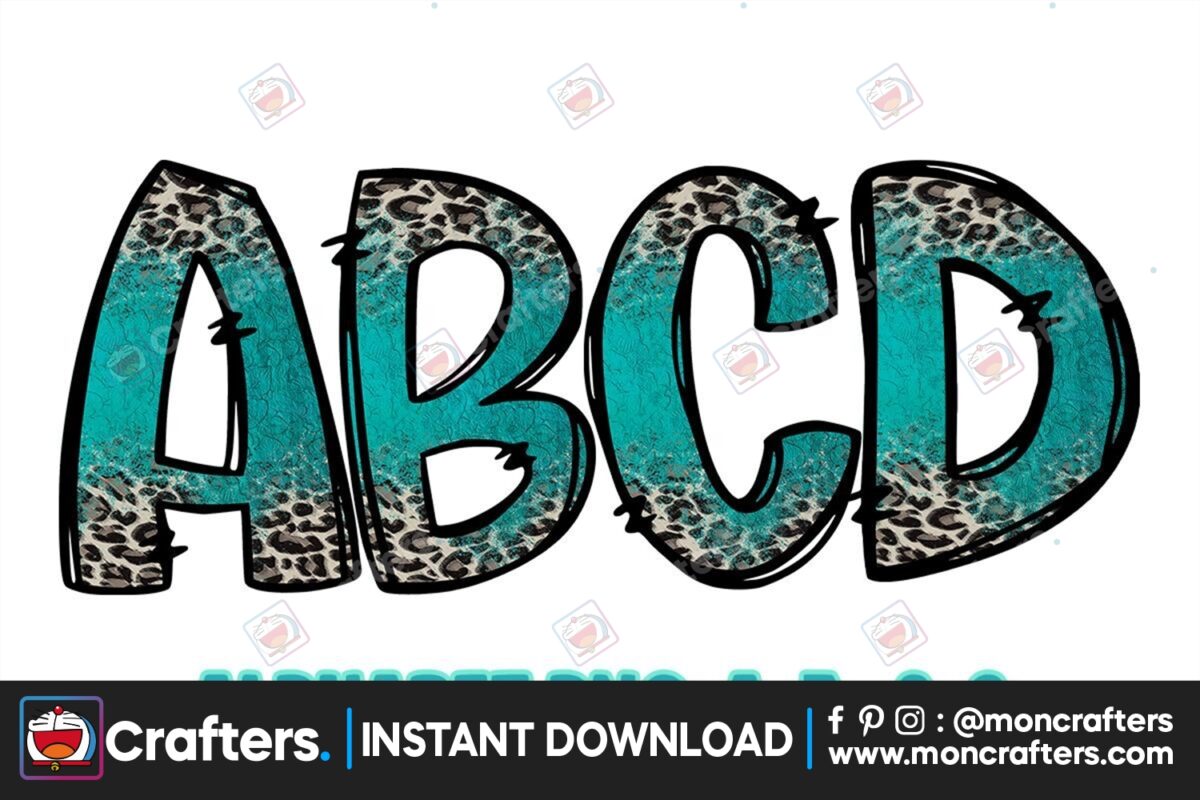 turquoise-leopard-alphabet-doodle-font