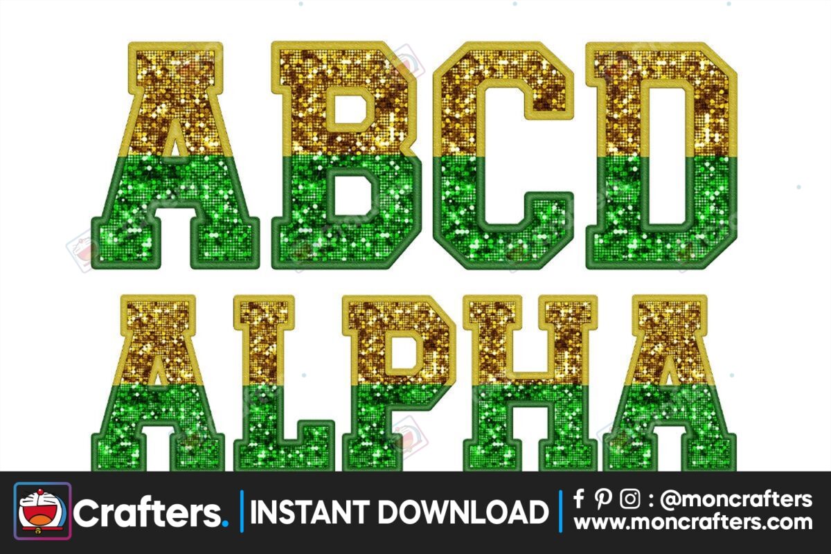 gold-and-green-fuax-sequin-alphabet-png