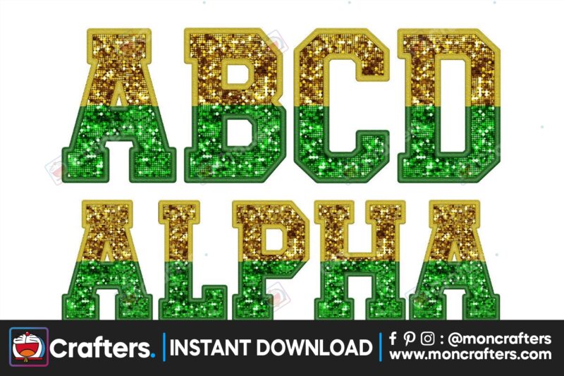 gold-and-green-fuax-sequin-alphabet-png