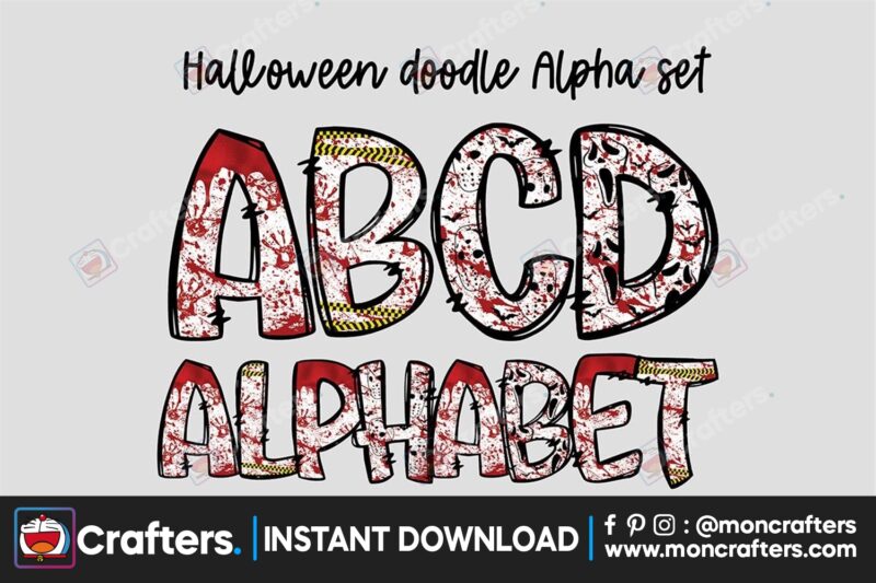 bloody-halloween-doodle-alphabet-set