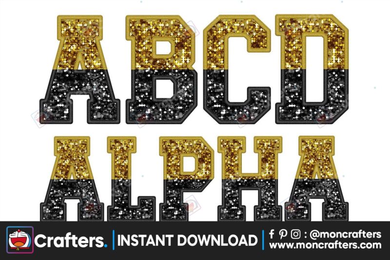 black-and-gold-sequin-faus-alphabet-png