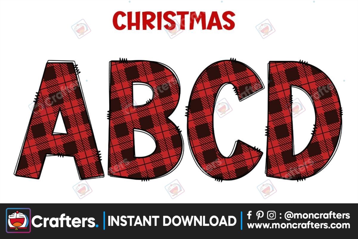 christmas-buffalo-plaid-doodle-alphabet