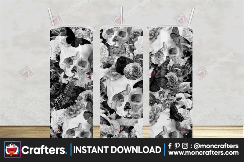 skulls-and-flowers-tumbler-20oz-skinny