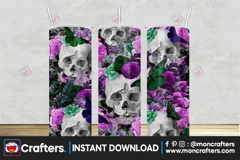 skulls-and-flowers-sublimation-tumbler