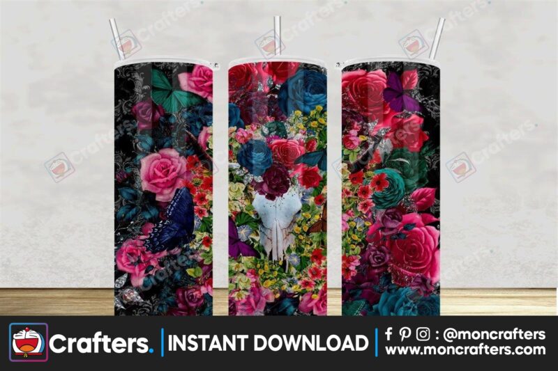 bulls-skull-and-flower-western-tumbler
