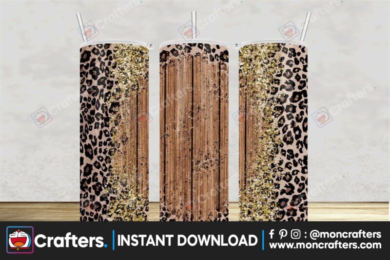 leopard-rustic-wood-glitter-tumbler-wrap