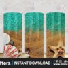 ocean-beach-teal-glitter-tumbler