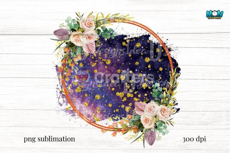 wreath-galaxy-flower-gold-glitter