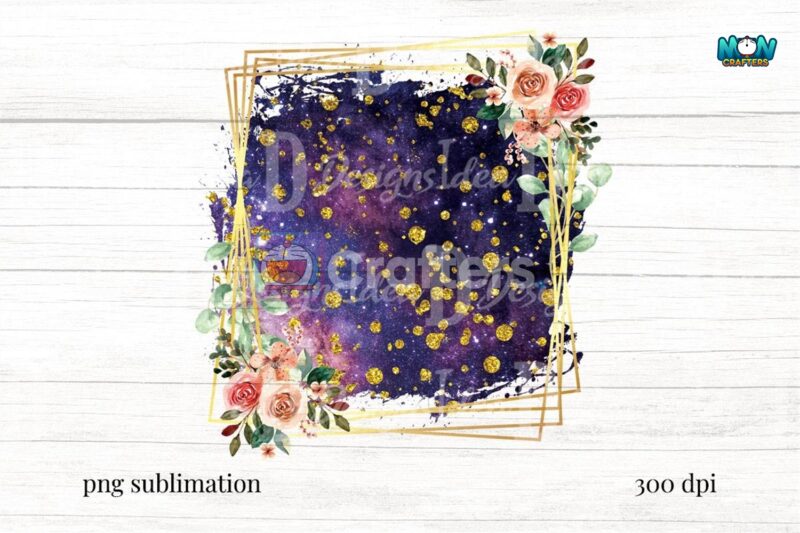 frame-floral-flower-galaxy-gold-glitter