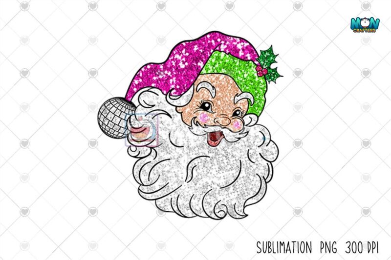 pink-santa-faux-sequin-glitter-christmas