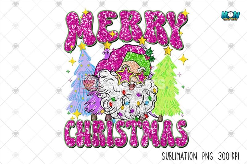 faux-sequin-merry-christmas-pink-santa