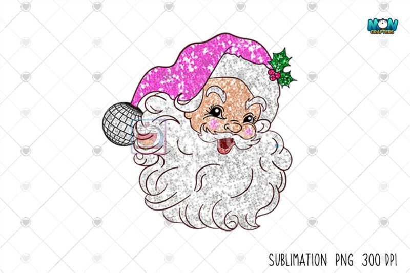 pink-santa-faux-sequin-glitter-christmas