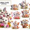 cute-3d-floral-cats-sublimation-clipart