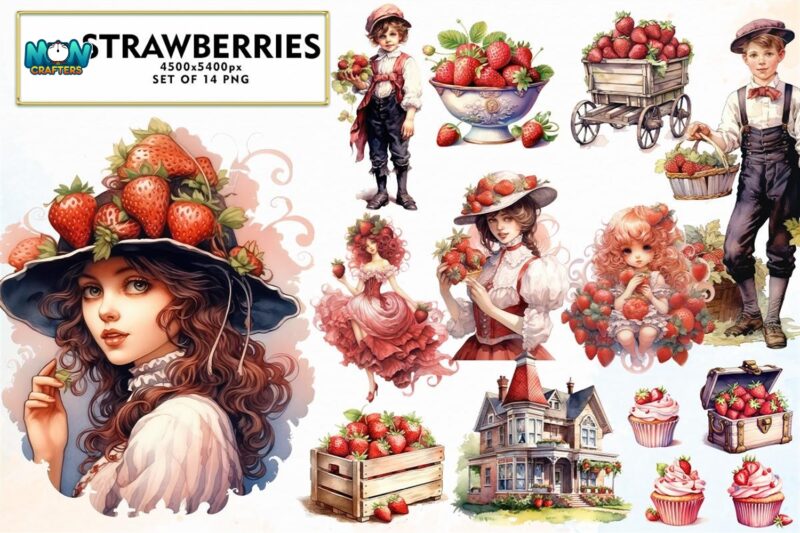 set-of-strawberries-sublimation-clipart