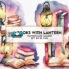 books-with-lantern-watercolor-clipart