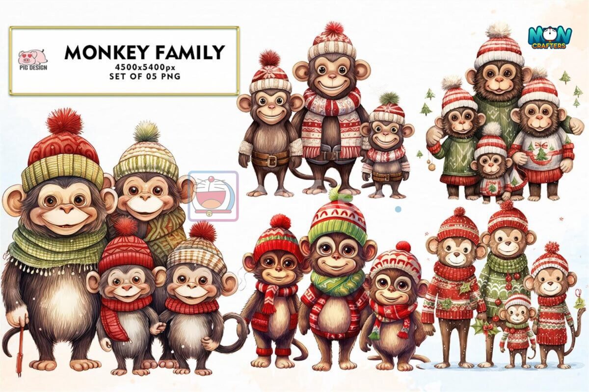 christmas-family-monkey-watercolor-png